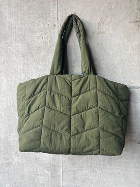 A New Day Olive Green Quilted Tote Bag